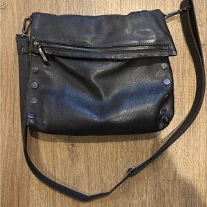 Hammitt Black Leather Crossbody Bag with Silver Accents